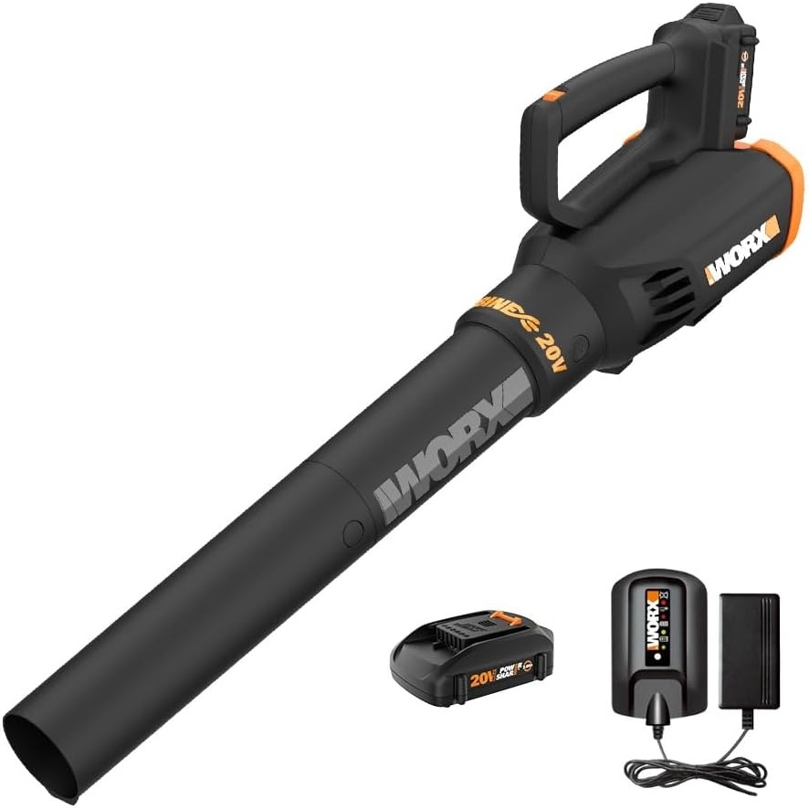 image:imageWORX Cordless Leaf Blower Electric Blower with Turbine Fan Blowers for Lawn Care with 2 Speed Control Battery amp Charger Included WG547360CFM 20V Blower w120 Ah Battery
