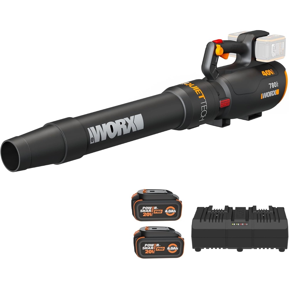 image:imageWORX Cordless Leaf Blower Electric Blowers for Lawn Care with 120 MPH amp 35 LBS Long Nozzle Design for Narrow Spaces with Cleaning Attachments Battery amp Charger Included WG5451190MPH 40V Blower w2 40 Ah Batteries