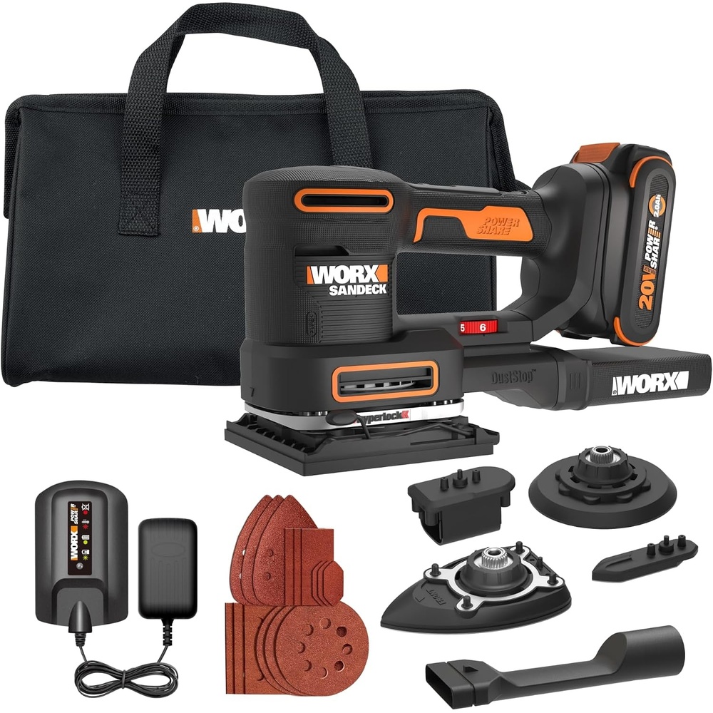 image:imageWORX Cordless Sander 20V 10000 orbitsminute Electric Sander 5in1 Functions Toolless Sanding Pad Change Tool Only PowerShare20V 5in1 Sander