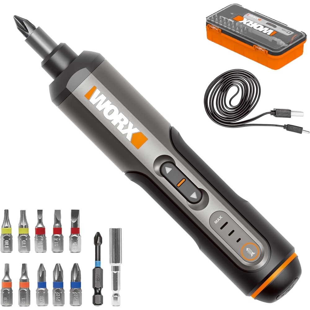 image:imageWORX Cordless Screwdriver 4V 30Piece Accessory Kit WX242L  Cordless Electric Driver with Rechargeable Battery BlackSilver for Home DIY Assembly Furniture Installation and RepairsBlackOrange