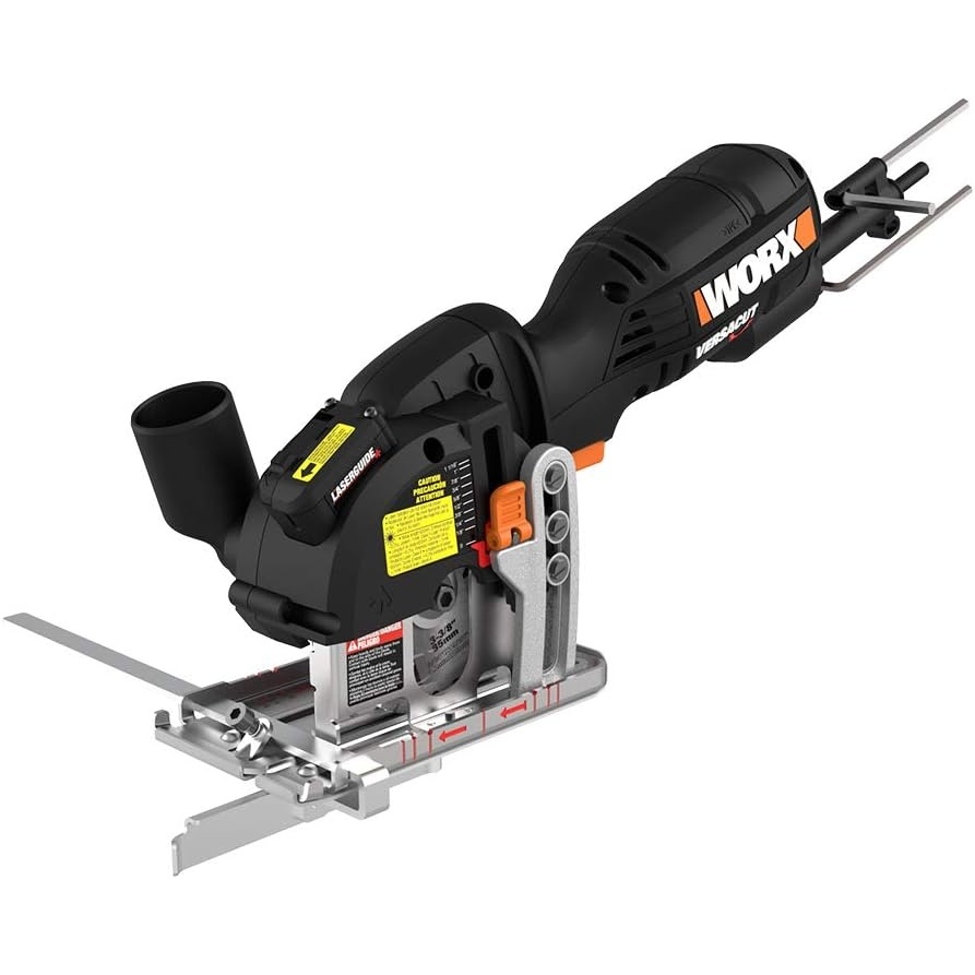 image:imageWORX Electric Compact Circular Saw 3 Amp 338Inch WX420L  Laser Guide for Plunge and Rip Cuts in Tile Wood Aluminum and Vinyl Siding Slim Handle for Better Control