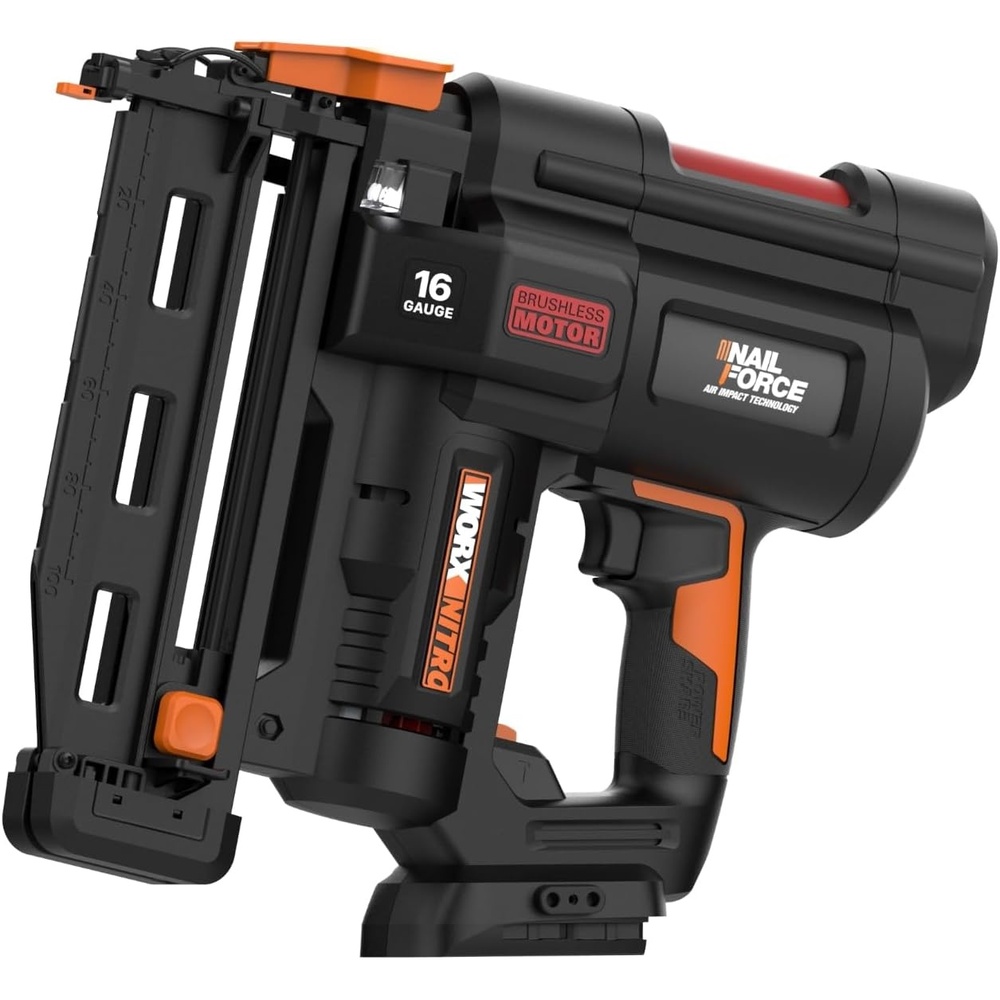 image:imageWorx Nitro 20V 16GA Finish Nailer Cordless 70 NailsMin Sinks Up to 212 Compact Cordless Nail Gun wToolFree Jam Release Brushless Nail Gun Battery Powered WX841L  Battery amp Charger Included16Ga Straight Finish Nailer Tool only