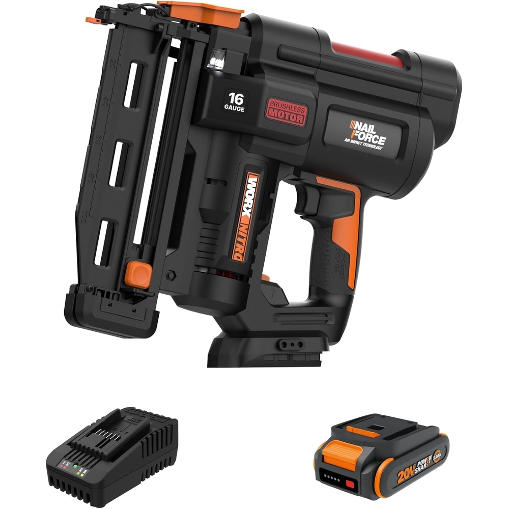 image:imageWorx WX840L 20V Power Share Cordless 18 Gauge Nail amp Staple Gun16Ga Straight Finish Nailer Battery  Charger Included