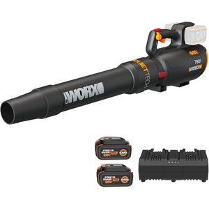 WORX Cordless Leaf Blower, Electric Blowers for Lawn Care with 120 MPH & 3.5 LBS, Long Nozzle Design for Narrow Spaces with Cleaning Attachments, Battery & Charger Included, WG545.1(190MPH 40V Blower w/(2) 4.0 Ah Batteries)