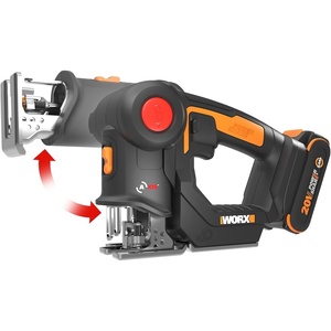 WORX Cordless Reciprocating Saw&Jigsaw, 20V ¾” 2-in-1 Saw, ¾” Stroke Length, 2-in-1 functions, 4 Blades for Different Materials, Compact&Lightweight Design, Tool Only, PowerShare(20V Battery + Charger Included)