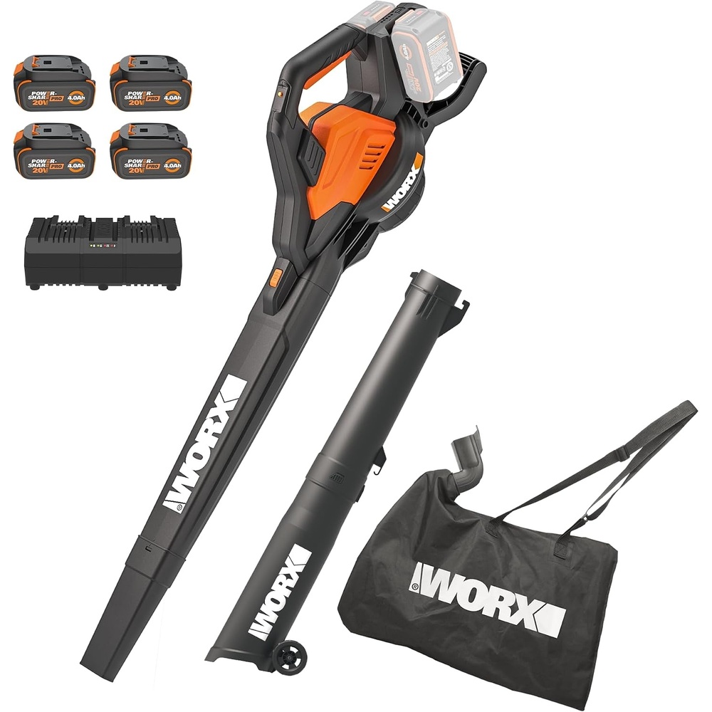 image:imageWORX Cordless Leaf Blower 3 in 1 Blowers for Lawn Care with Leaf Vacuum amp Leaf Mulcher Electric Blower with Brushless Motor amp 2 Speed Control 4  40 Ah Batteries amp Charger Included WG5831