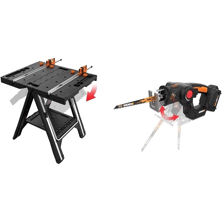 image:imageWORX Pegasus MultiFunction Work Table and Sawhorse with Quick Clamps and Holding Pegs  WX051 with AXIS 2in1 Reciprocating Saw and Jigsaw with Orbital Mode
