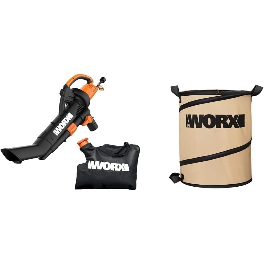 image:imageWORX WG509 12 Amp TRIVAC 3in1 Electric Leaf Blower with All Metal Mulching System amp WA0030 Landscaping 26Gallon Collapsible Yard Waste BagLeaf Binw Debris Collection Bag