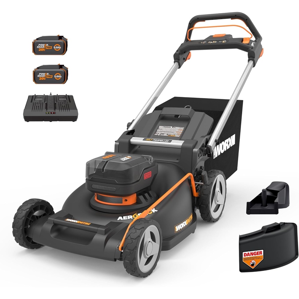 image:imageWorx Cordless Lawn Mower 40V 21 3in1 Grass Mower for 12 Acre WG760  Brushless MulchingBaggingSide Discharge SelfPropelled 2 x 50Ah Batteries amp 40Ah Charger Included PowerShare21 40V Mower w2 50 Ah Batteries