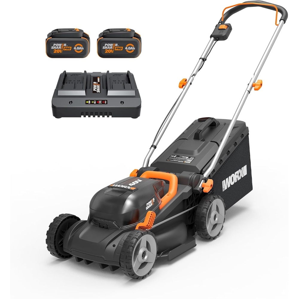 image:imageWorx Cordless Lawn Mower 40V 21 3in1 Grass Mower for 12 Acre WG760  Brushless MulchingBaggingSide Discharge SelfPropelled 2 x 50Ah Batteries amp 40Ah Charger Included PowerShare14 40V Mower w2 40 Ah Batteries