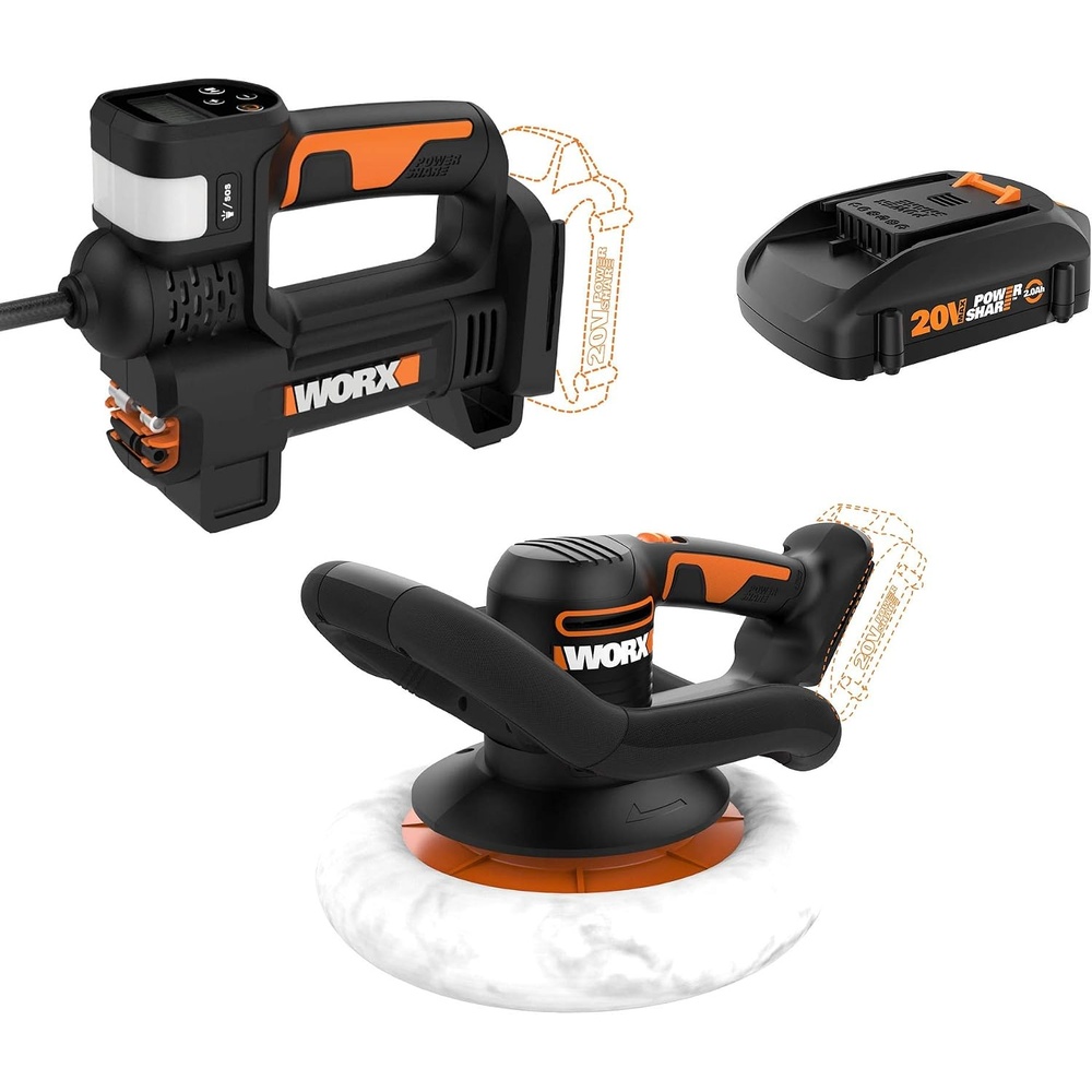 image:imageWorx WX092L 20V Power Share Cordless Inflator and WX856L 20V Power Share Orbital BufferPolisher