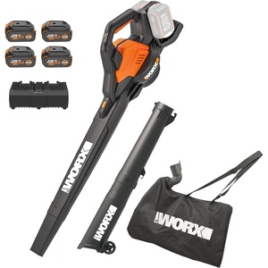 WORX Cordless Leaf Blower, 3 in 1 Blowers for Lawn Care with Leaf Vacuum & Leaf Mulcher, Electric Blower with Brushless Motor & 2 Speed Control, 4 × 4.0 Ah Batteries & Charger Included, WG583.1