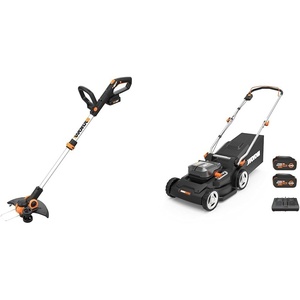 WORX Cordless String Trimmer & Lawn Mower Combo, 12″ 20V Weed Wacker with Command Feed, 17″ 40V Mower with 6-Position Height Adjustments for Medium Size Yard, 4 Batteries & Charger Included(12″ 20V Trimmer & 17″ 40V Mower w/(4) Batteries)