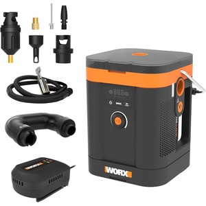 WORX Cordless Tire Inflator 20V Air Compressor, WX092L | Digital Pressure Gauge, Auto Shut-Off, Battery & Charger Included, For Car Tires, Motorcycle & Balls, Bike Pump(8-Accessory Air Pump w/Battery & 2.0 Ah Charger)