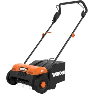 WORX Lawn Dethatcher 12 Amp Corded Electric Scarifier, WG850 | 3 Depth Adjustments; 14-Inch Cutting Width; Collection Bag Included; PowerShare(Electric Dethatcher)