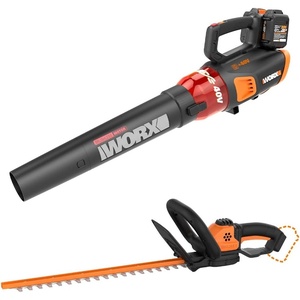 WORX WG584 40V Power Share Turbine Cordless Leaf Blower with Brushless Motor (2x20V Batteries) with Power Share 22-inch Cordless Hedge Trimmer