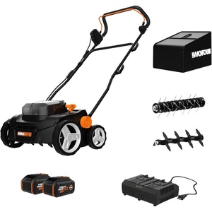 Worx Cordless Lawn Dethatcher 40V 14″ 2-in-1, WG855 | 2-in-1 Dethatcher & Scarifier; Brushless Motor; 14″ Dethatching Width; 2x 4.0Ah Batteries & Charger Included; PowerShare